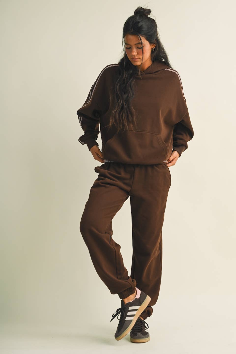 Plaid Side Stripe Oversized Pullover Hoodie
