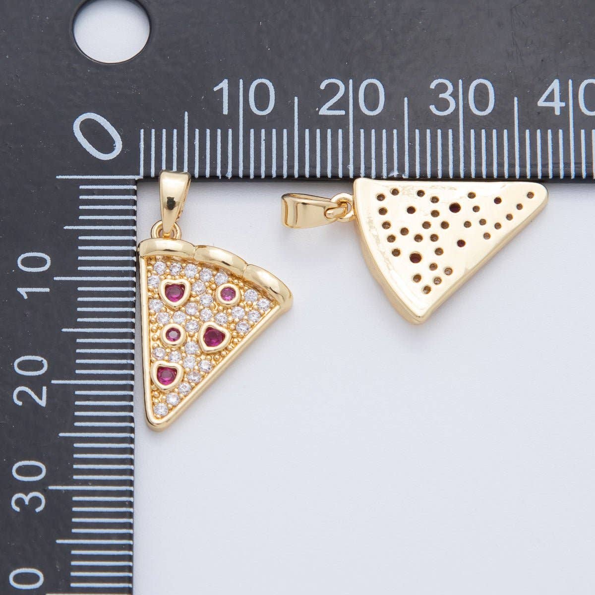 18K Gold Filled Micro Paved CZ Pepperoni Pizza Slice Pendant | AH762