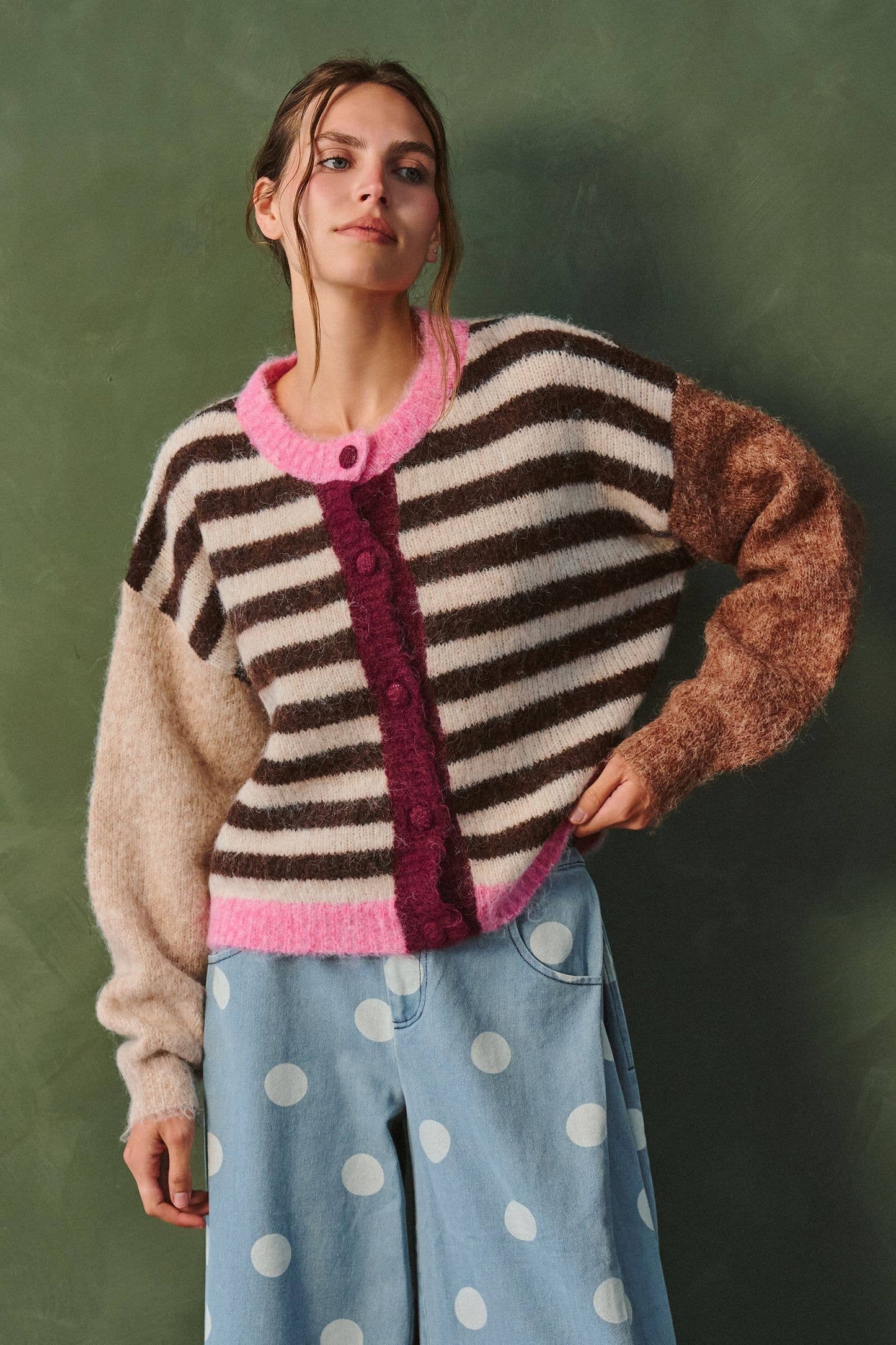 PLUS SIZE COLOR POP STRIPE KNIT CARDIGAN