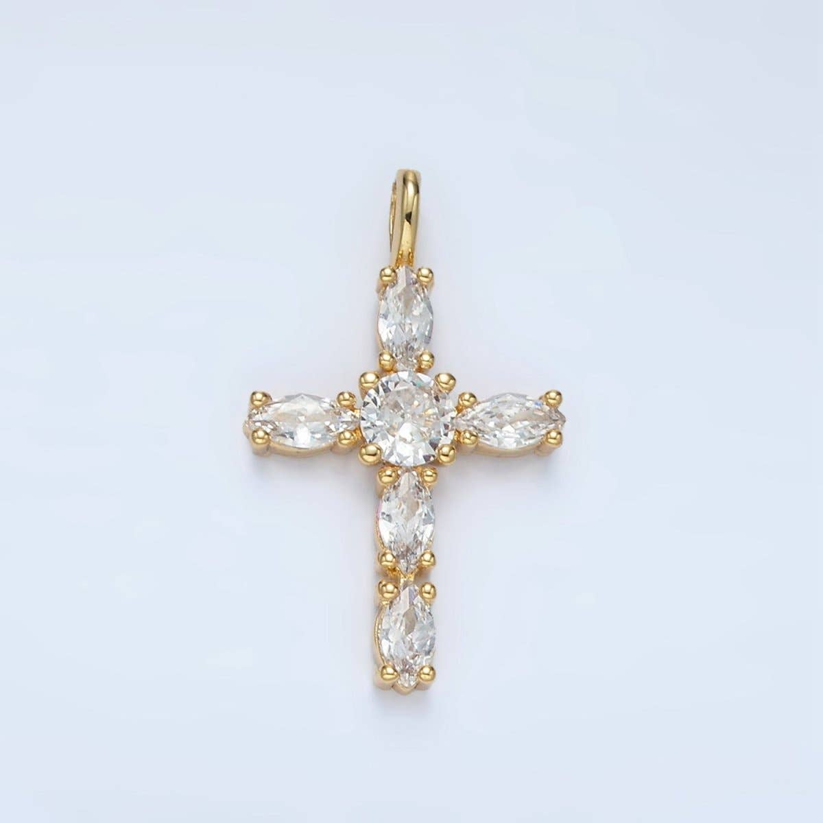 24K Gold Filled Pink, Clear Marquise CZ Cross Pendant | AA1367