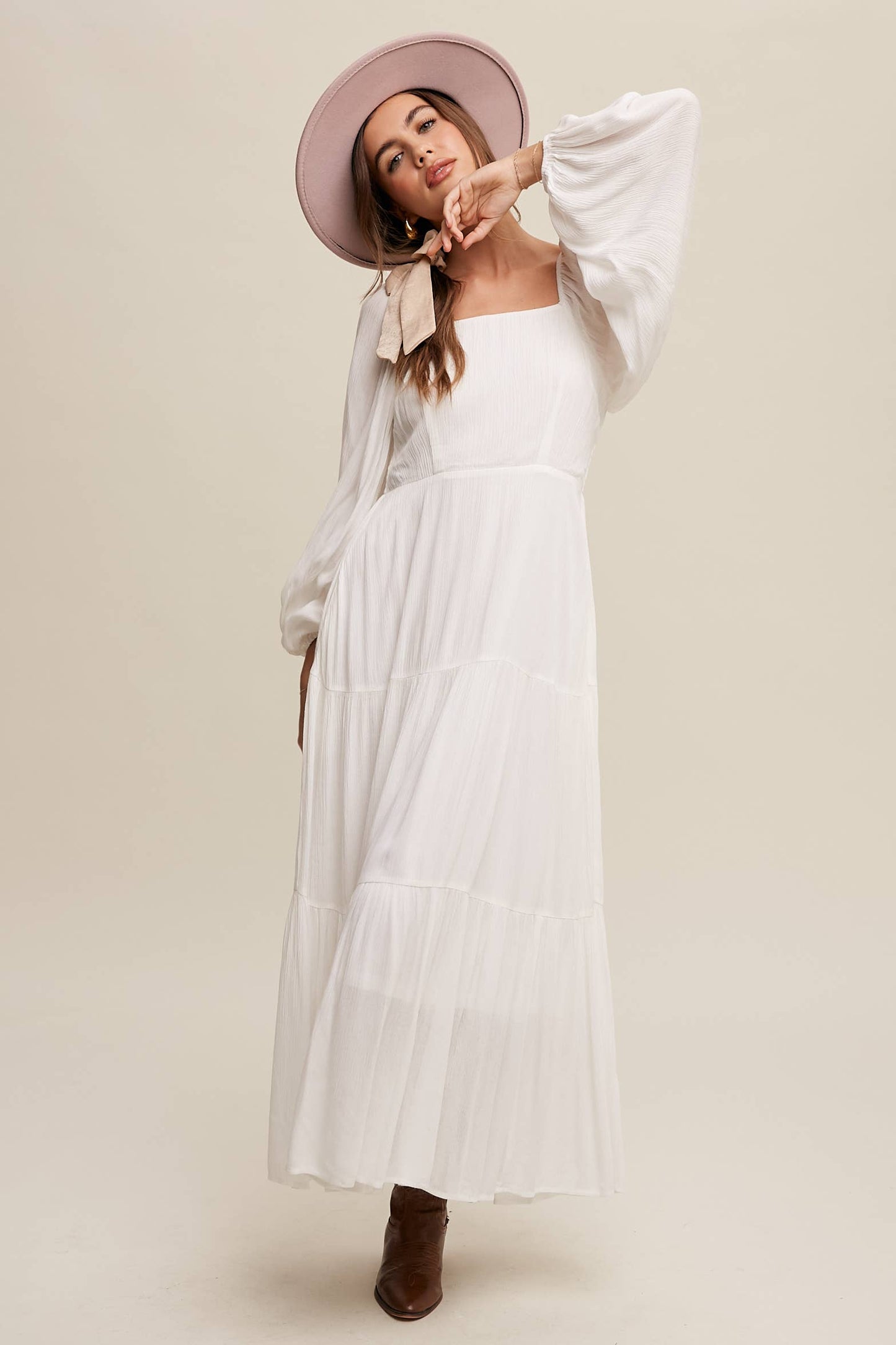 Romantic Square Neck Tiered Boho Maxi Dress