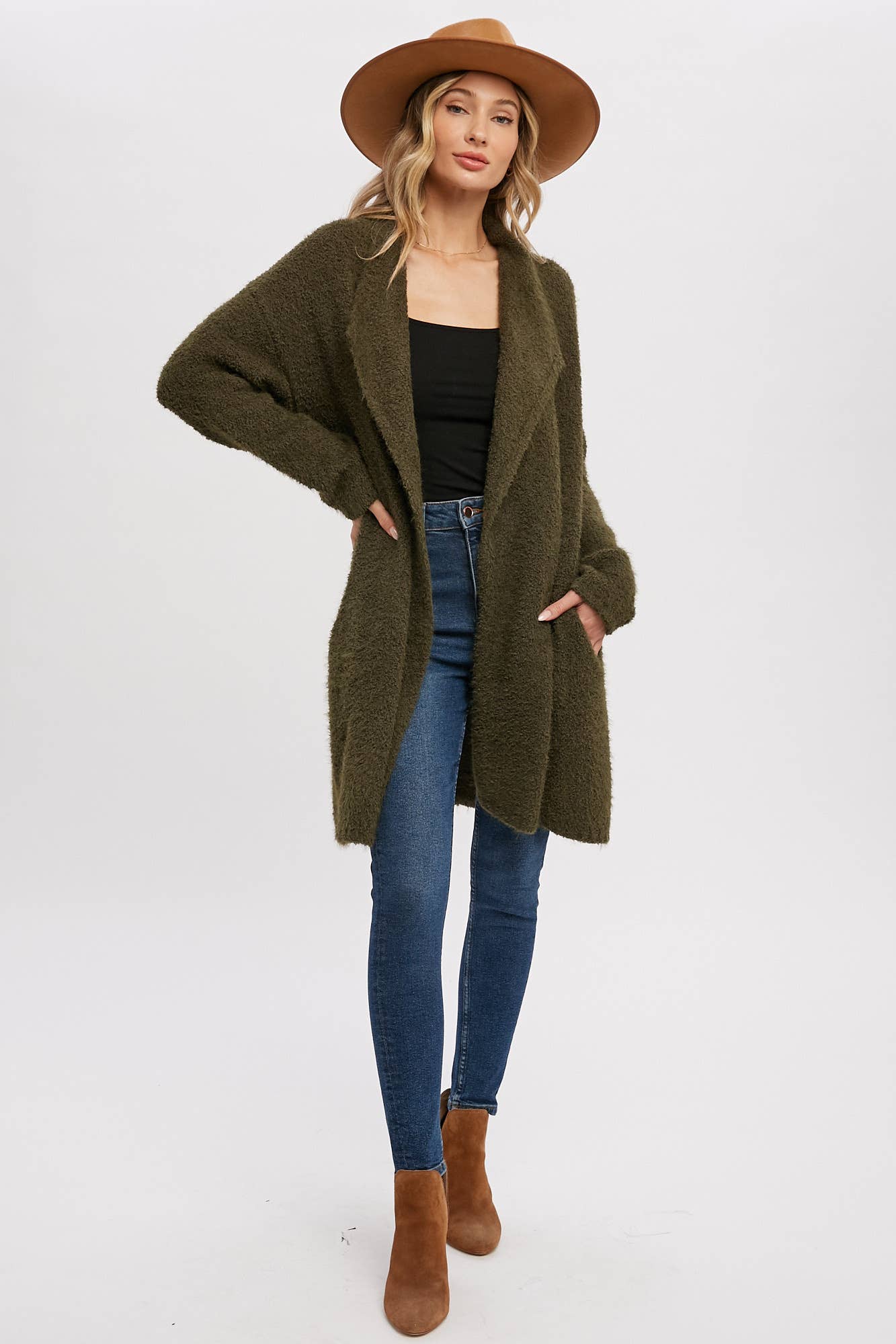 Bluivy | SOFT FUZZY DRAPE FRONT CARDIGAN