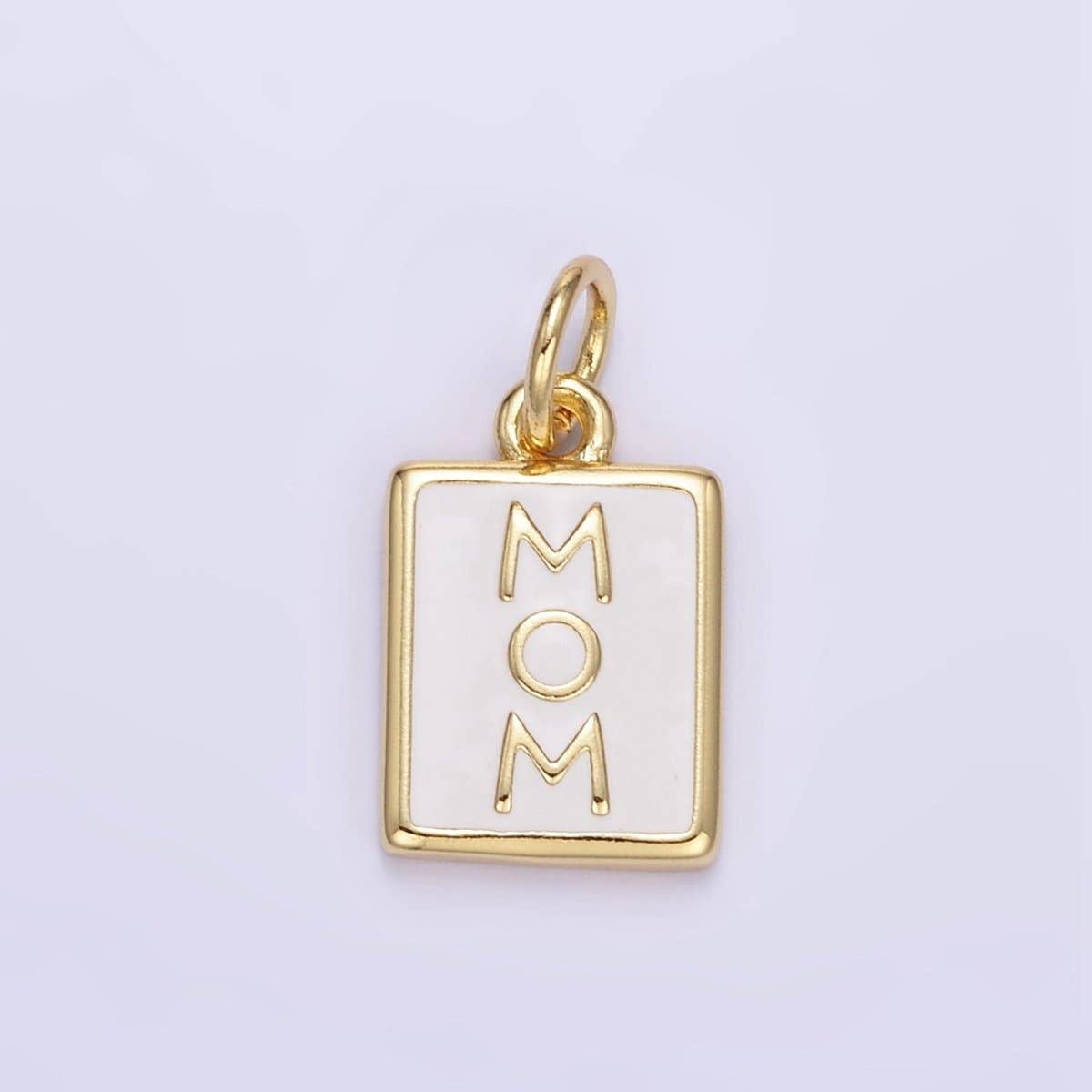 "MOM" White Enamel Tag Charm