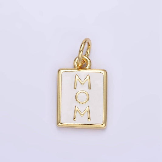 "MOM" White Enamel Tag Charm