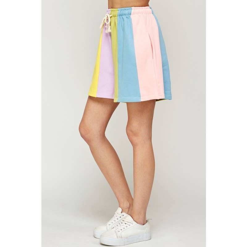 RAINBOW COLOR BLOCK STRIPE SHORTS