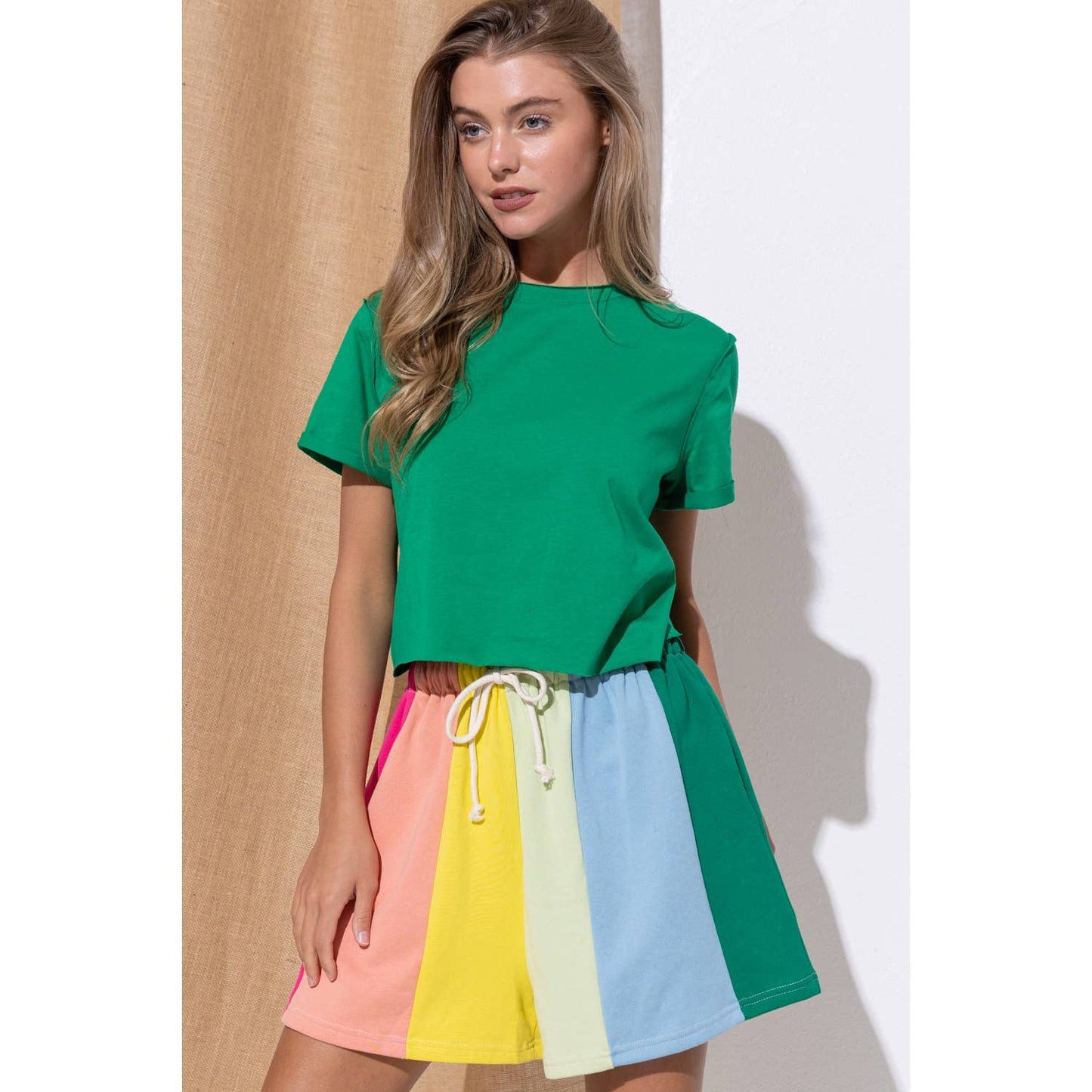 RAINBOW COLOR BLOCK STRIPE SHORTS