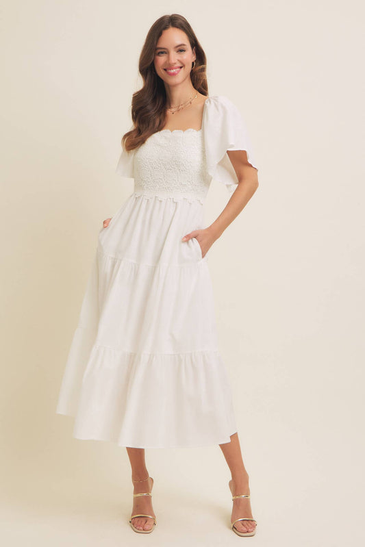 Flutter Sleeves Midi Dress
