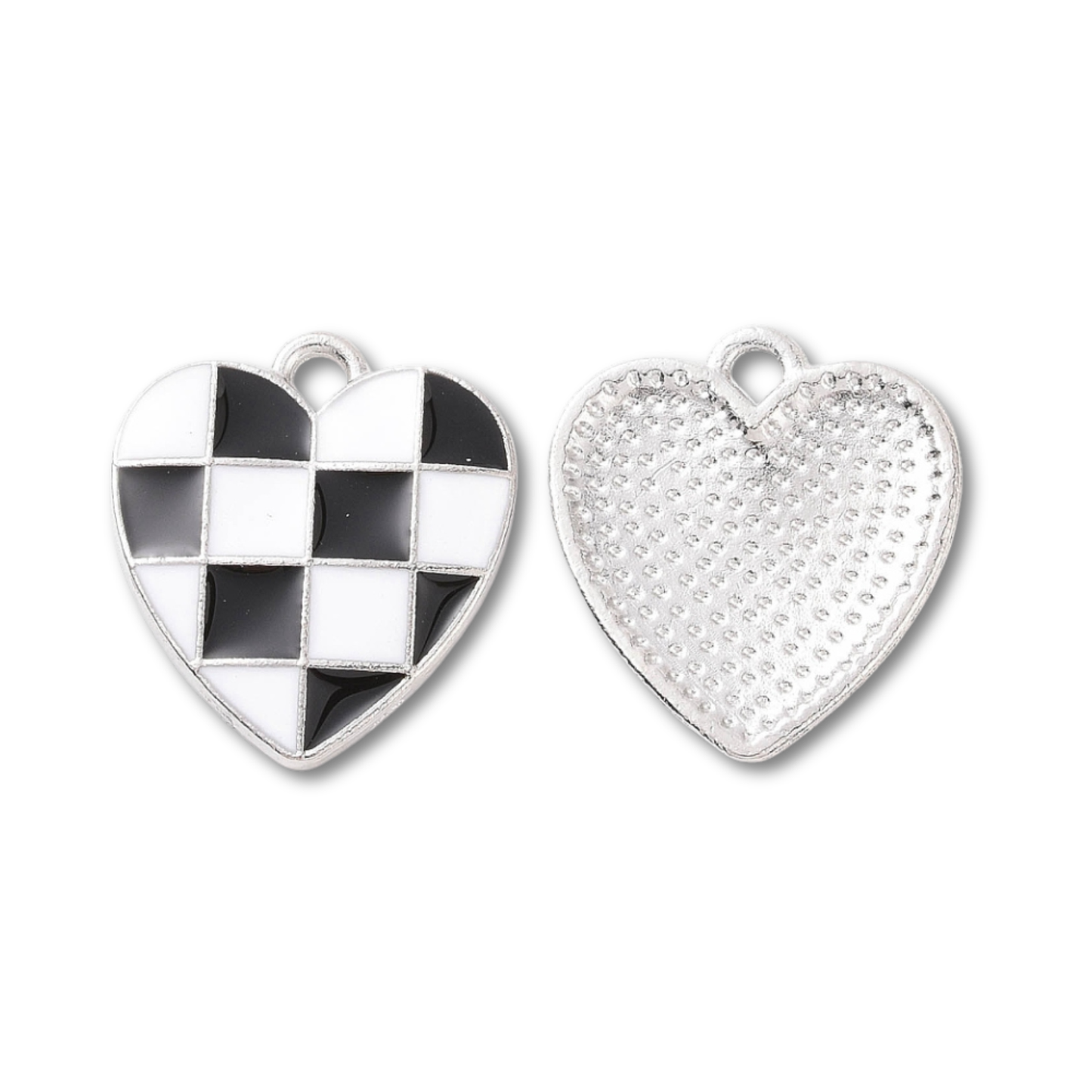 Heart Checkered Silver Charm