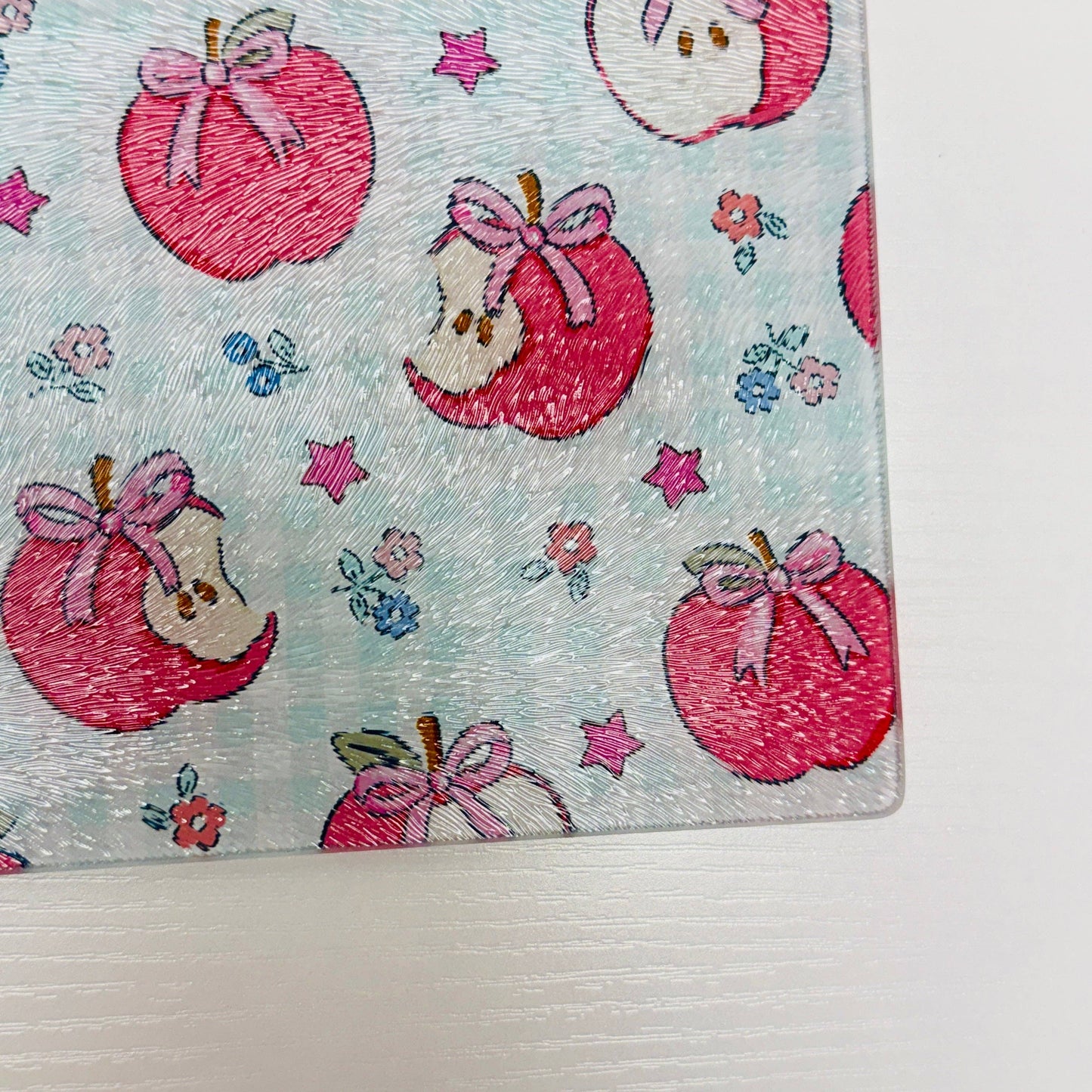 Glass Cutting Board, Gingham Apple Pattern