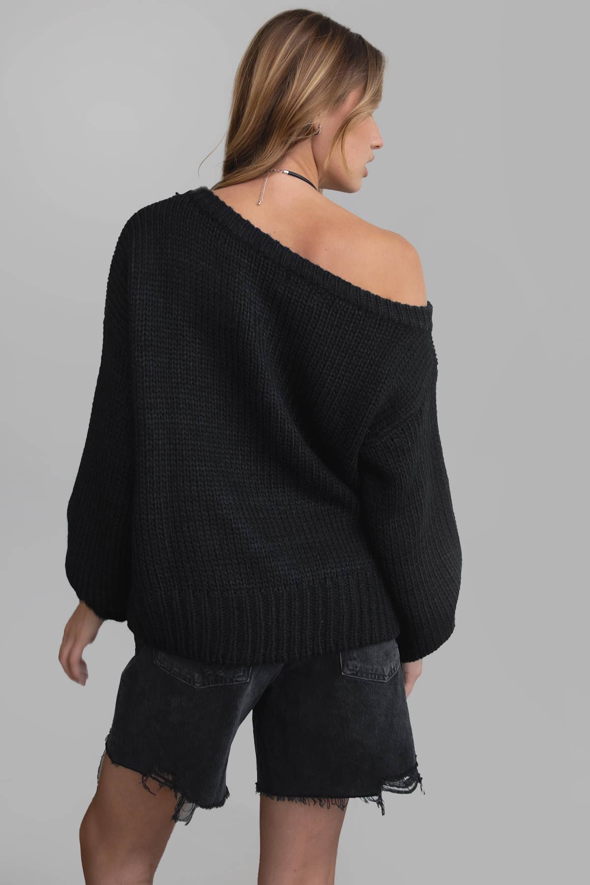BRANDY Ribbed Knit Off The Shoulder Relaxed Sweater Cardigan