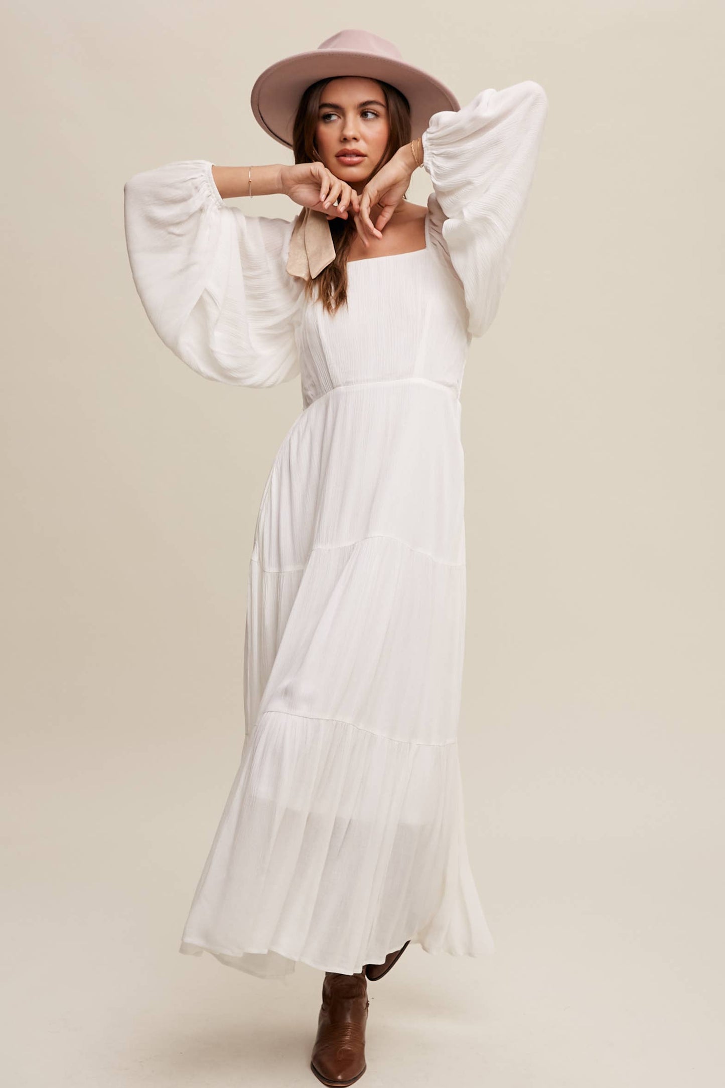 Romantic Square Neck Tiered Boho Maxi Dress