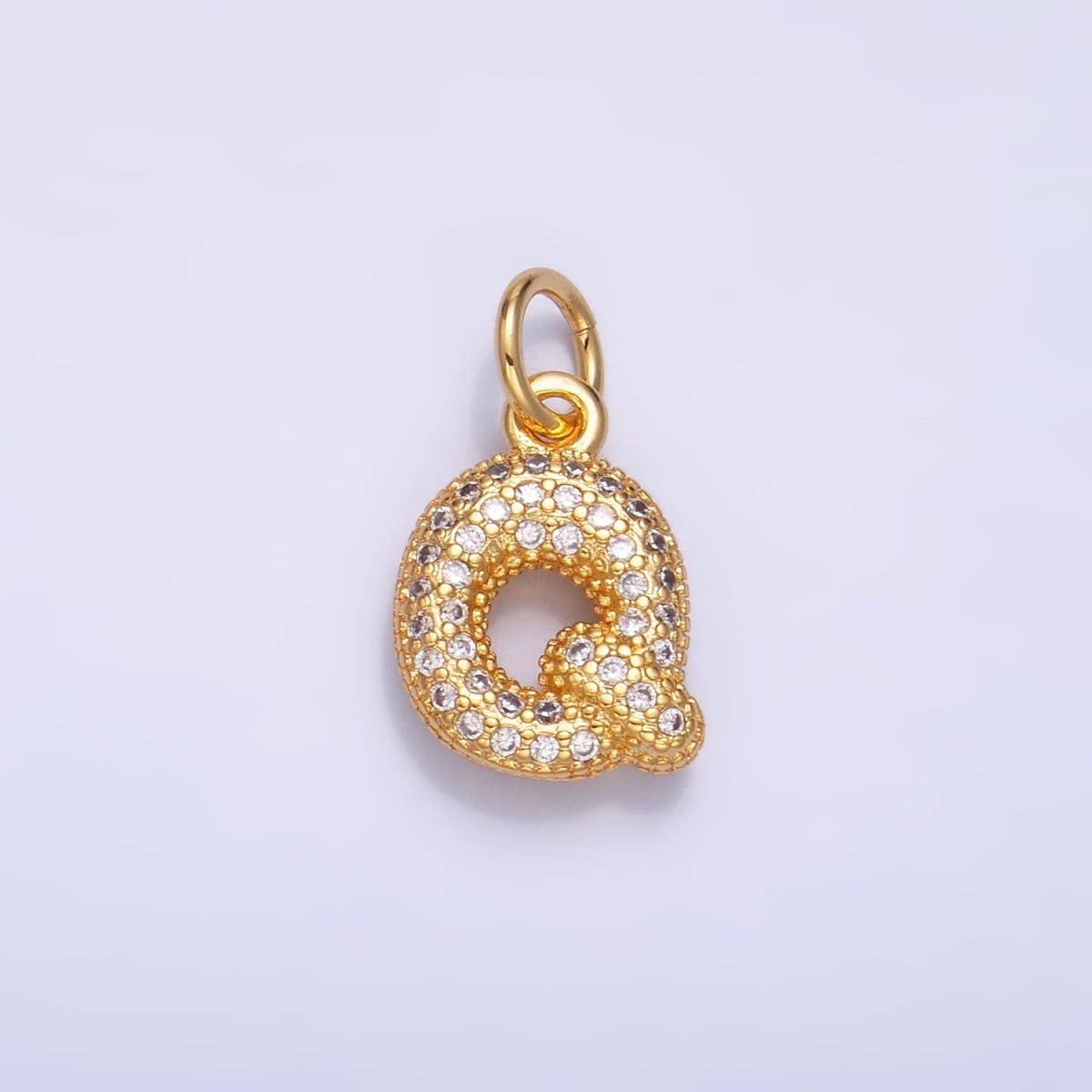 24K Gold Filled Micro Paved CZ Chubby Balloon Initial Letter Pendant | A015 - A027