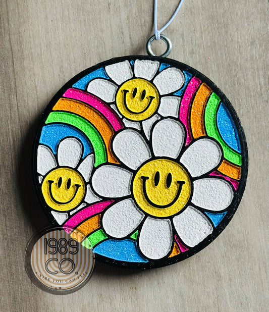 Happy Flowers and Rainbows Car Freshie