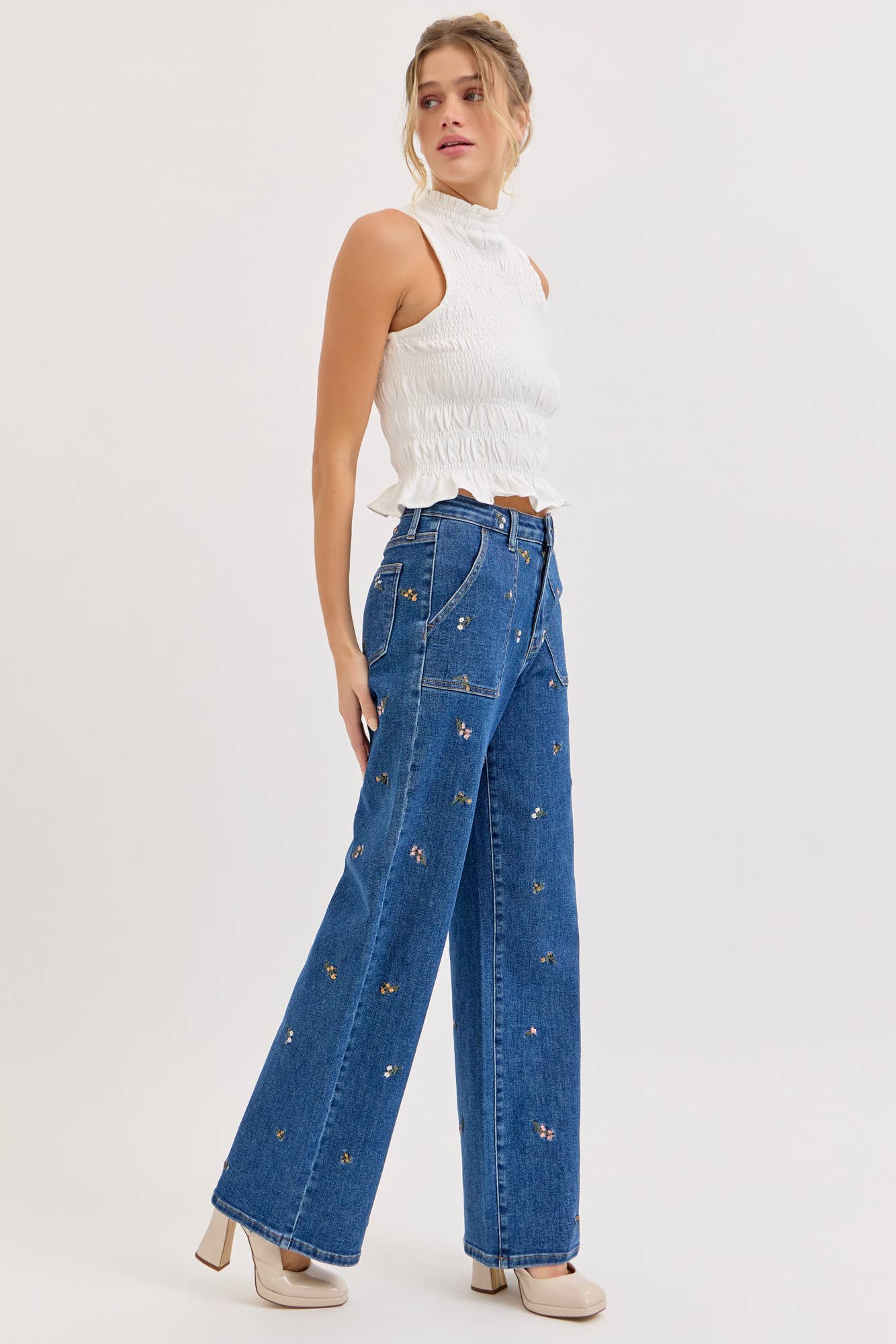 Flower Girl Embroidered Denim