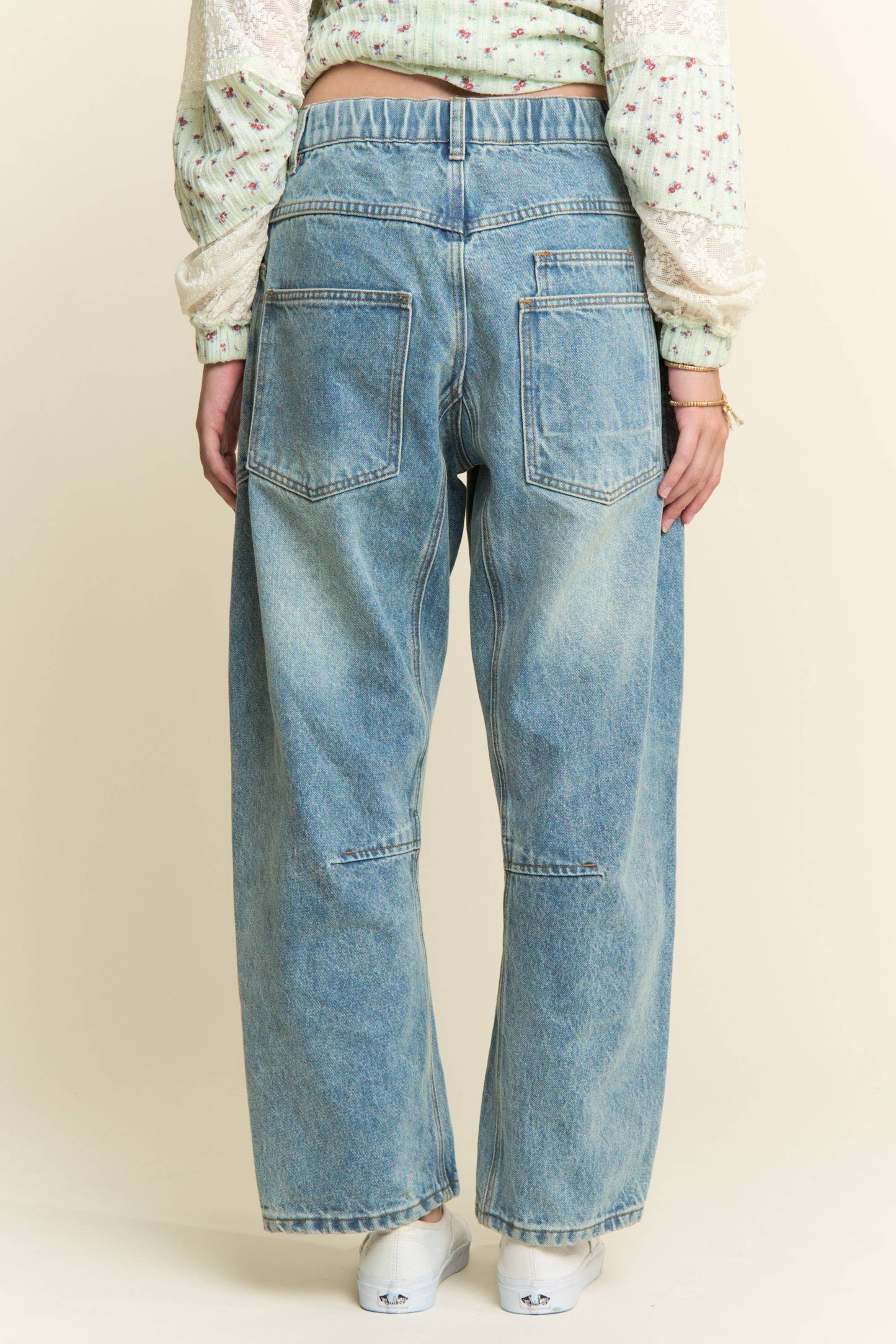 Patchwork Charm Barrel Leg Jeans