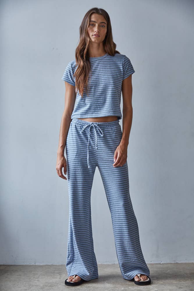 Knit Cotton Striped Flare Pants