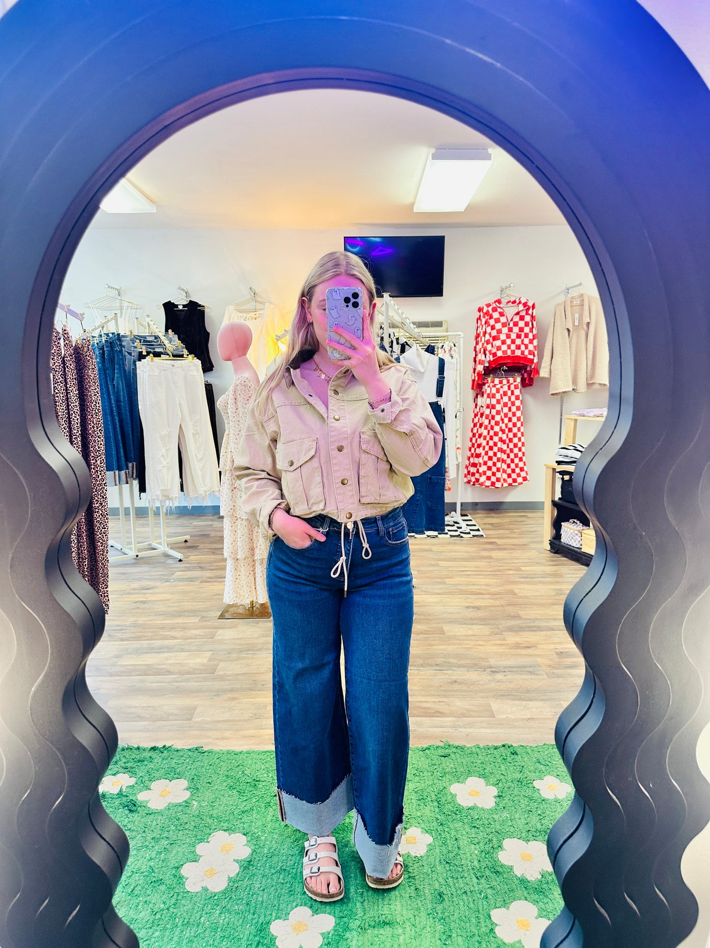 Risen | Tummy Control High Rise Crop Wide Cuffed Jeans