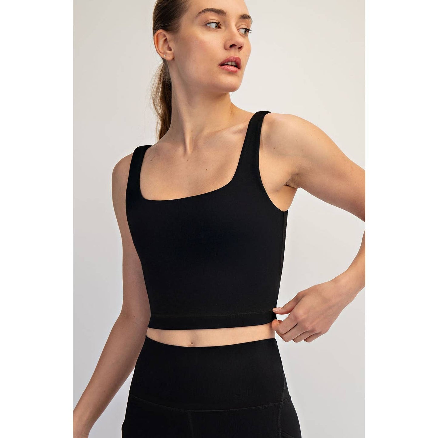 NYLON BUTTER SQUARE NECK CROPPED TANK