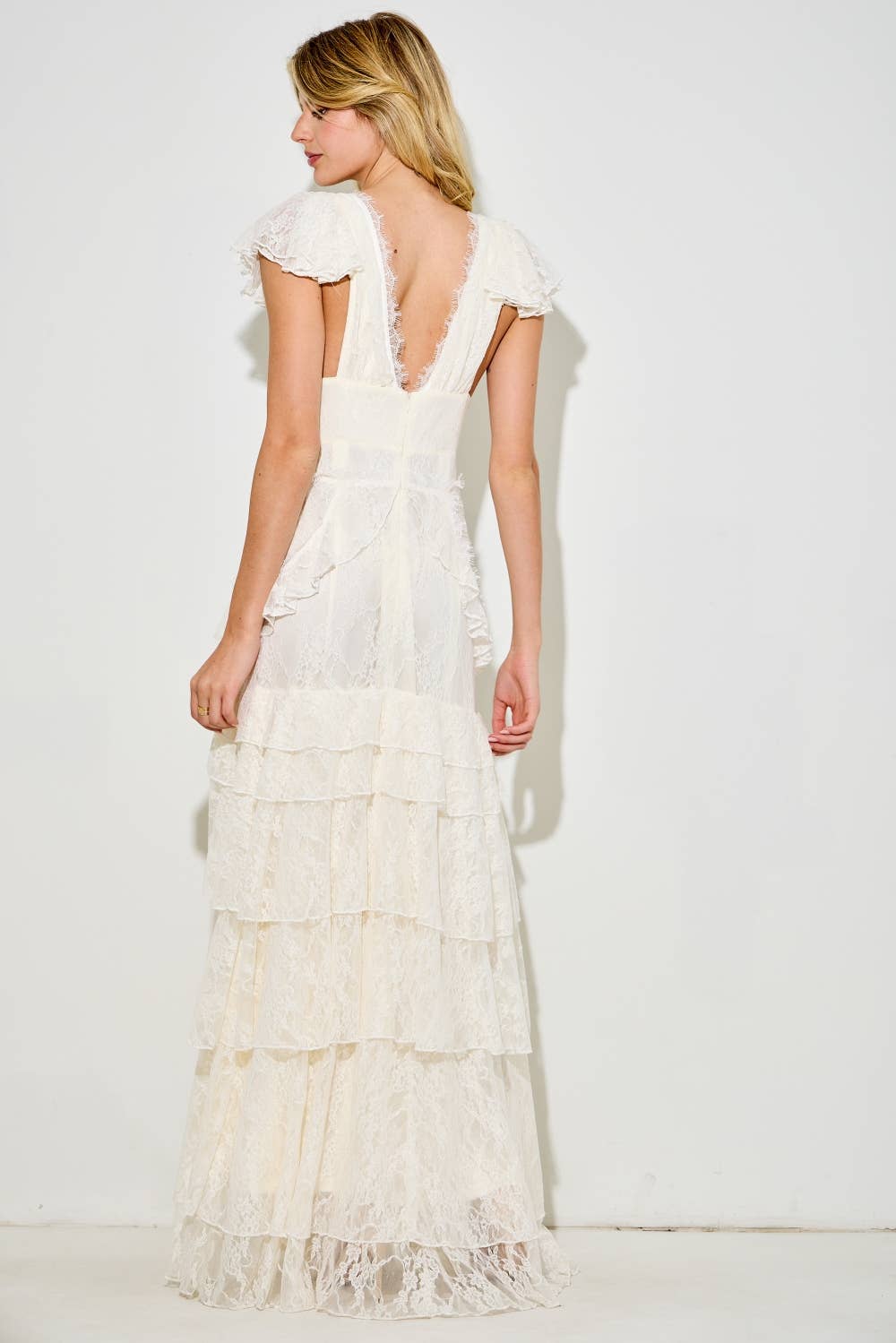 LACE RUFFLE MAXI DRESS