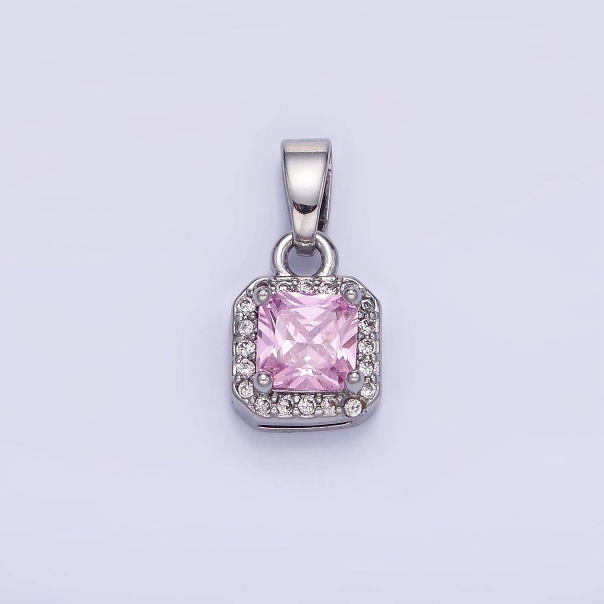 14K Gold Filled CZ Micro Paved Edged Square Pendant in Gold & Silver | AA1270 - AA1280