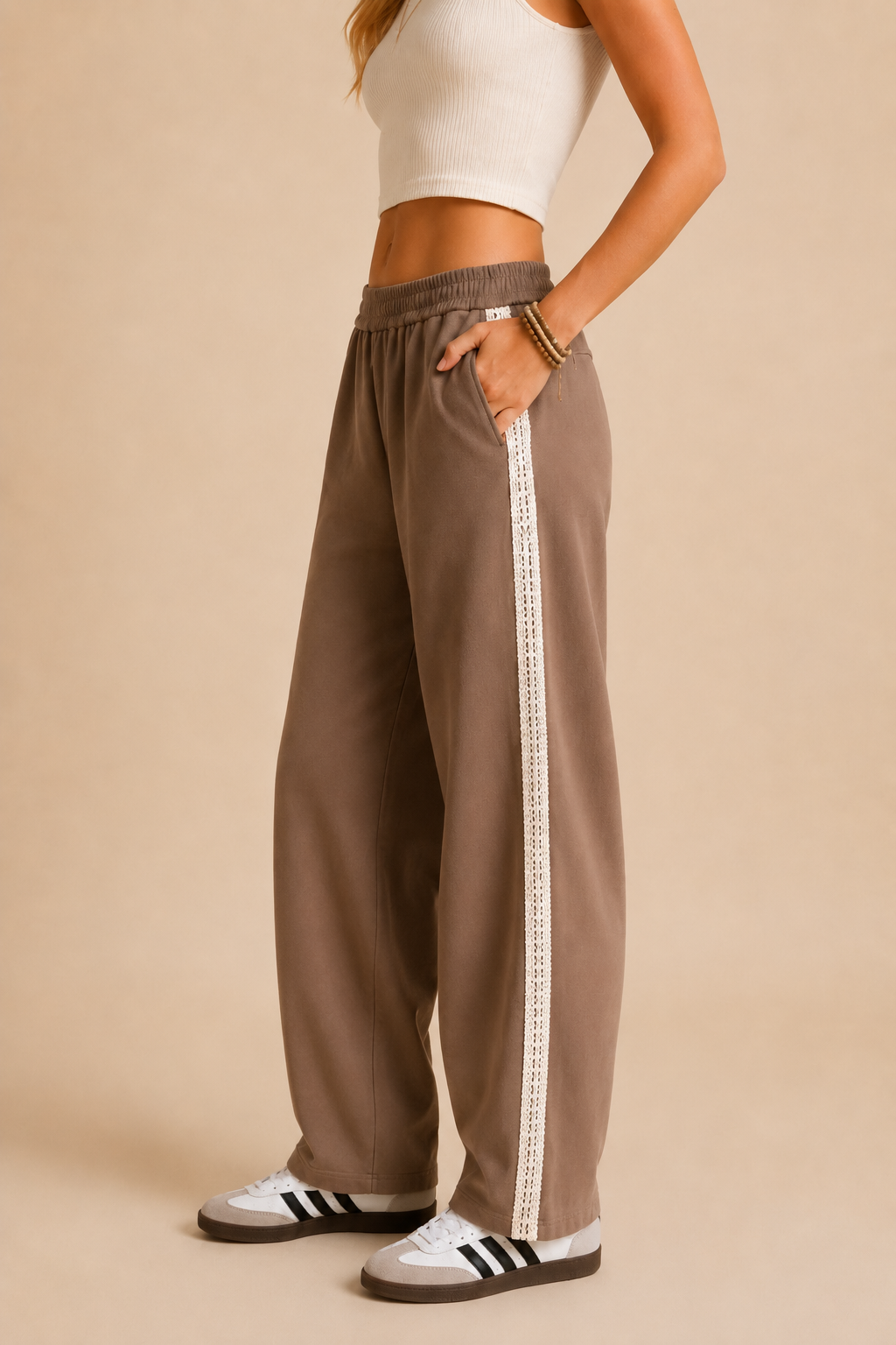 Crochet Trim Loose Fit Barrel Sweatpants