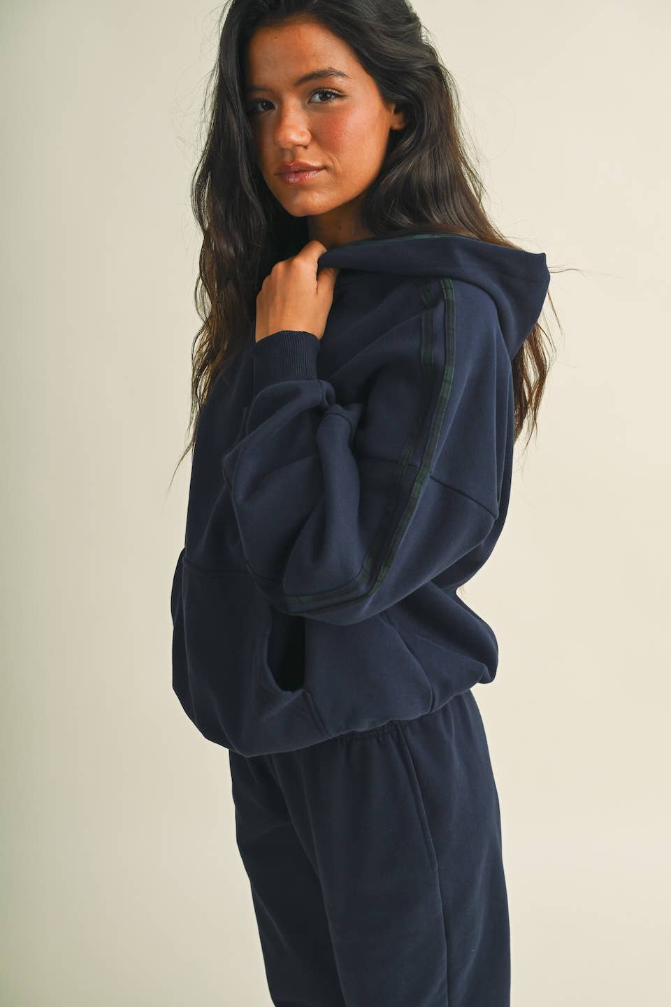 Plaid Side Stripe Oversized Pullover Hoodie