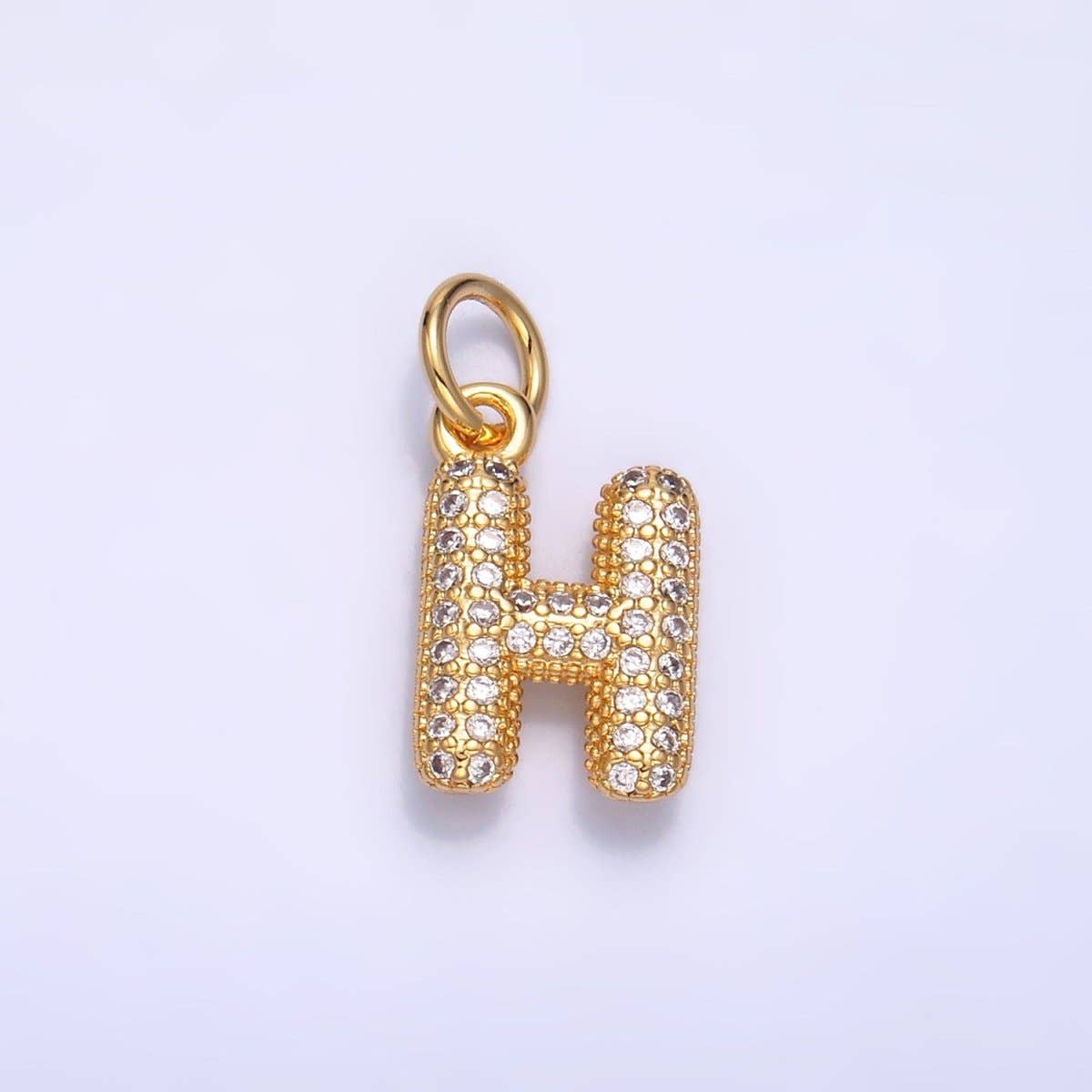 24K Gold Filled Micro Paved CZ Chubby Balloon Initial Letter Pendant | A015 - A027