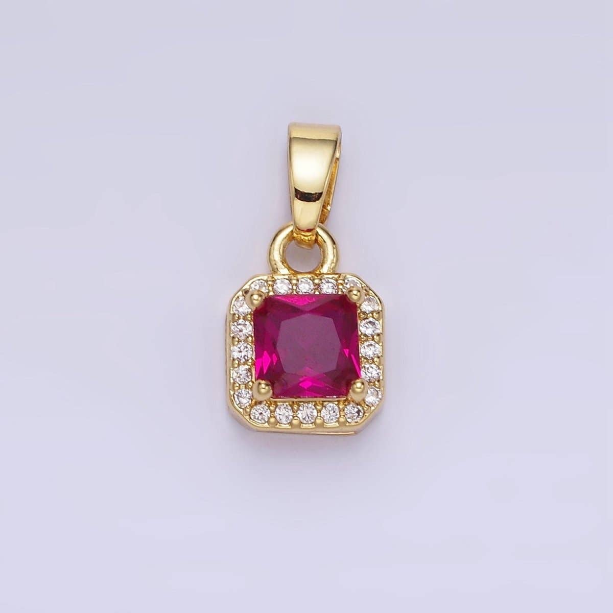 14K Gold Filled CZ Micro Paved Edged Square Pendant in Gold & Silver | AA1270 - AA1280