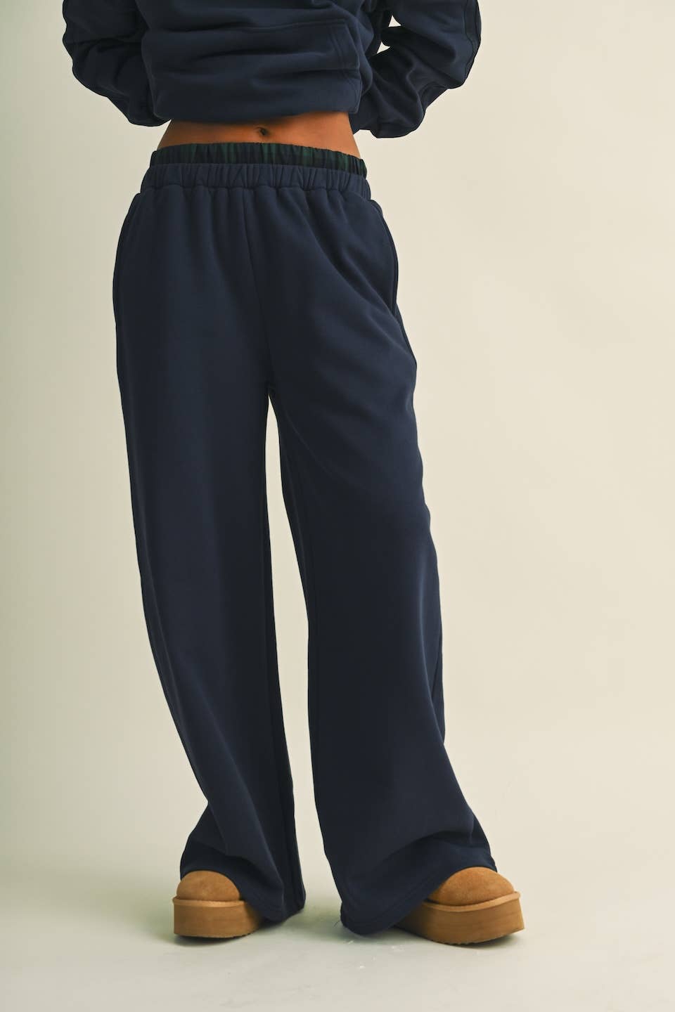 Plaid Double Layered Wide Leg Sweatpants