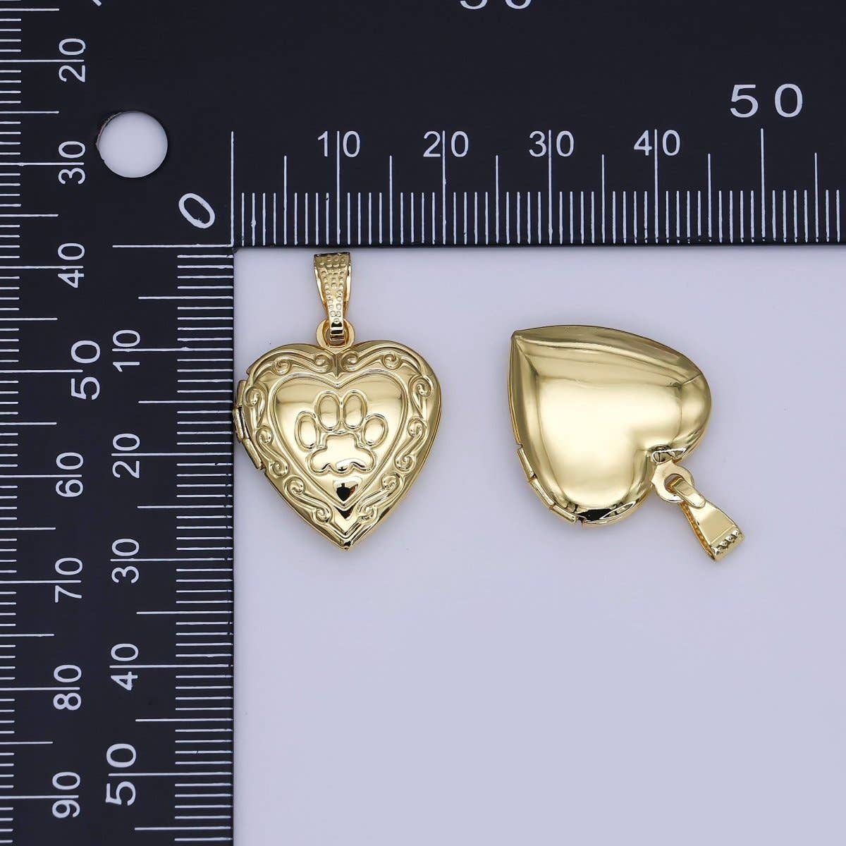 Dog Paw Engraved Heart Locket for Pet Photo Charm