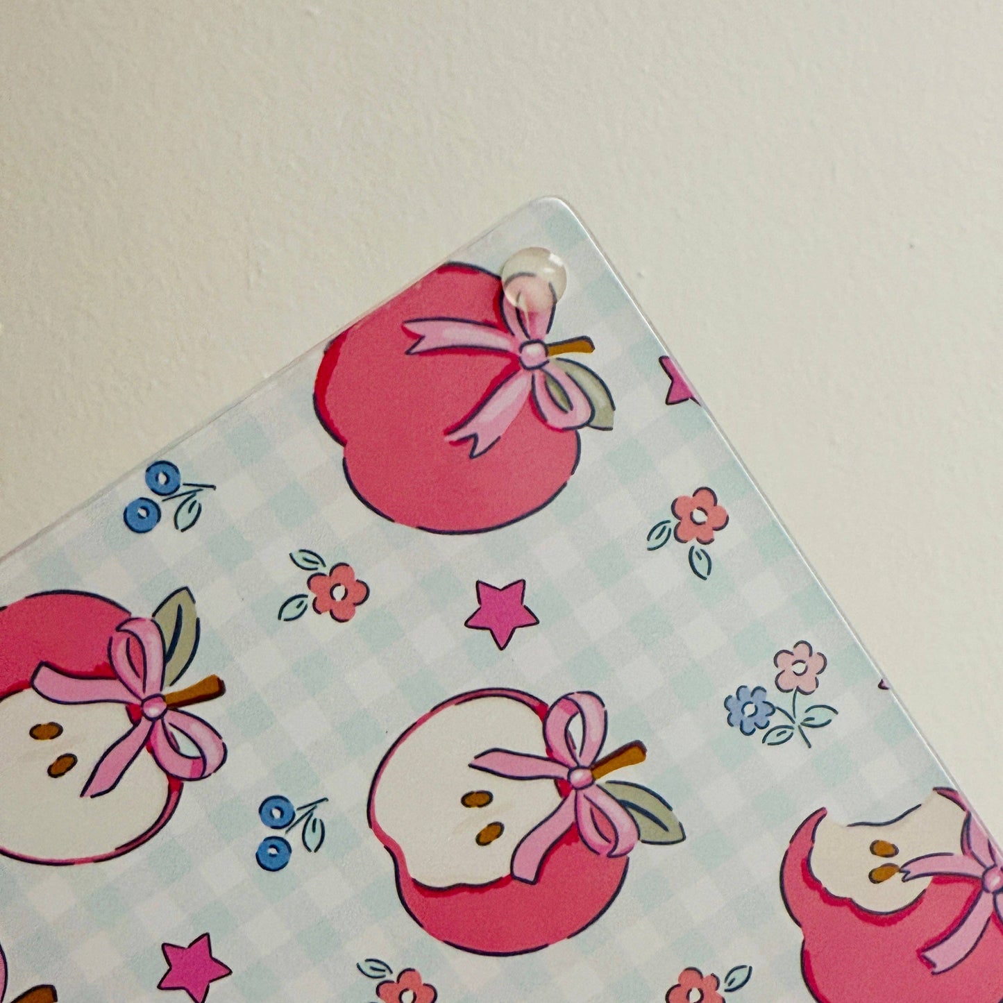 Glass Cutting Board, Gingham Apple Pattern