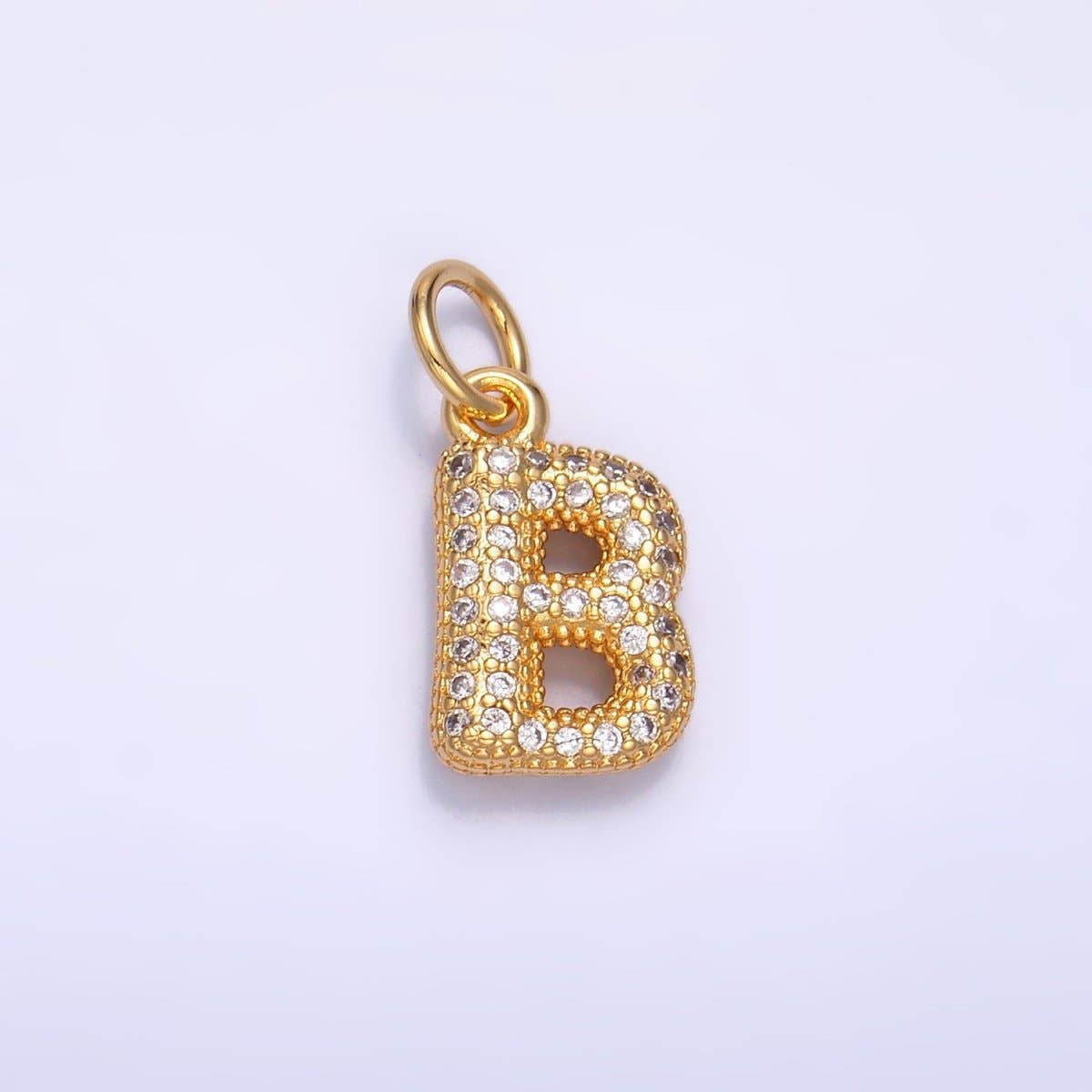 24K Gold Filled Micro Paved CZ Chubby Balloon Initial Letter Pendant | A015 - A027