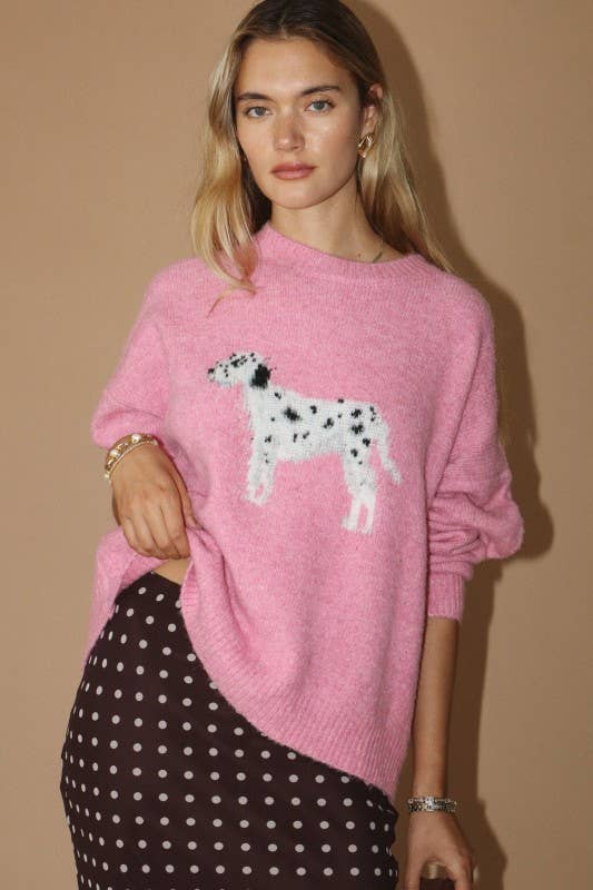 Dalmatian Dog Fuzzy Pink Sweater