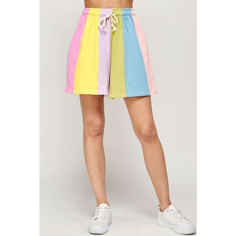 RAINBOW COLOR BLOCK STRIPE SHORTS