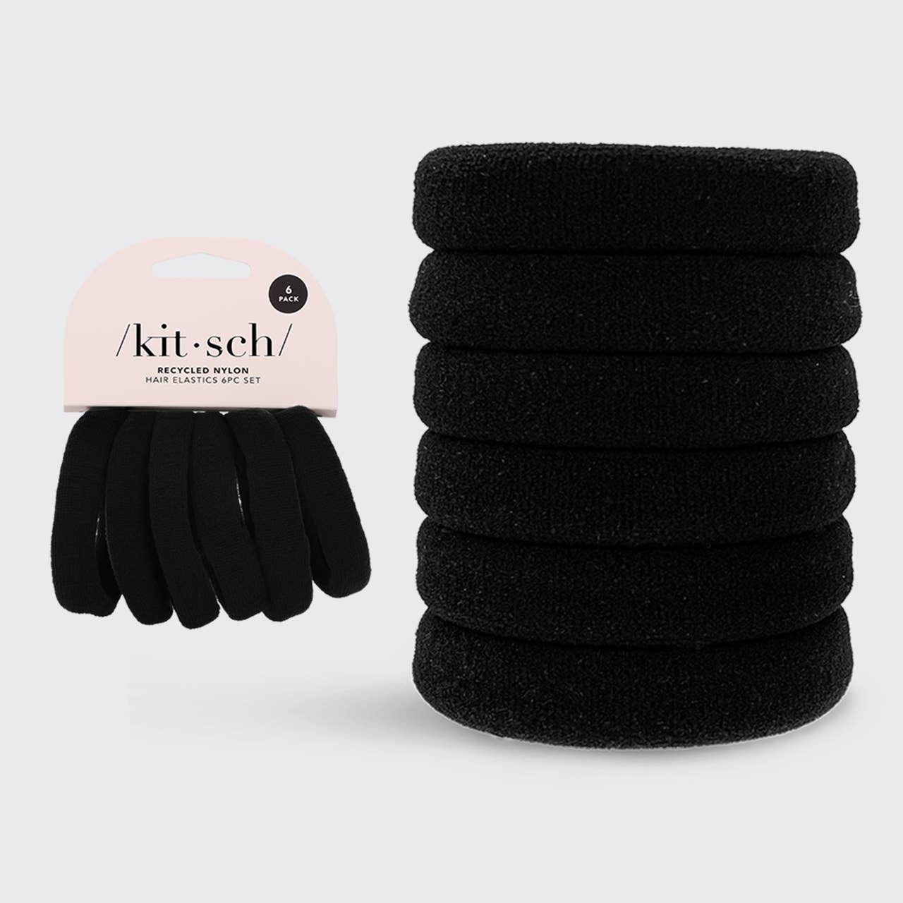 Kitsch | Recycled Nylon Thick Hair Elastics 6pc Set- Black