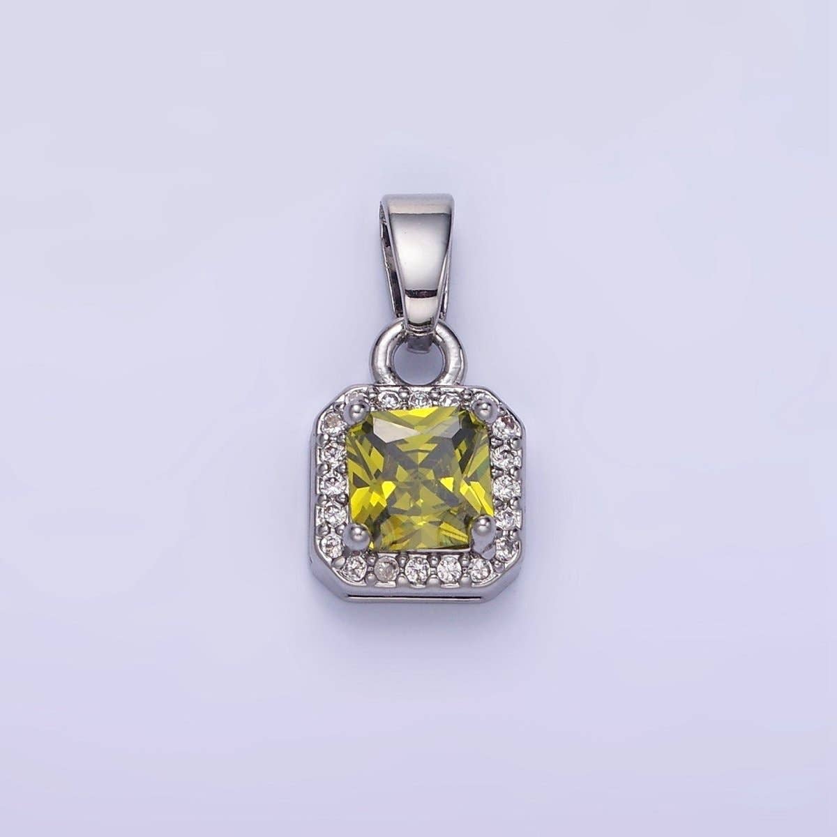 14K Gold Filled CZ Micro Paved Edged Square Pendant in Gold & Silver | AA1270 - AA1280