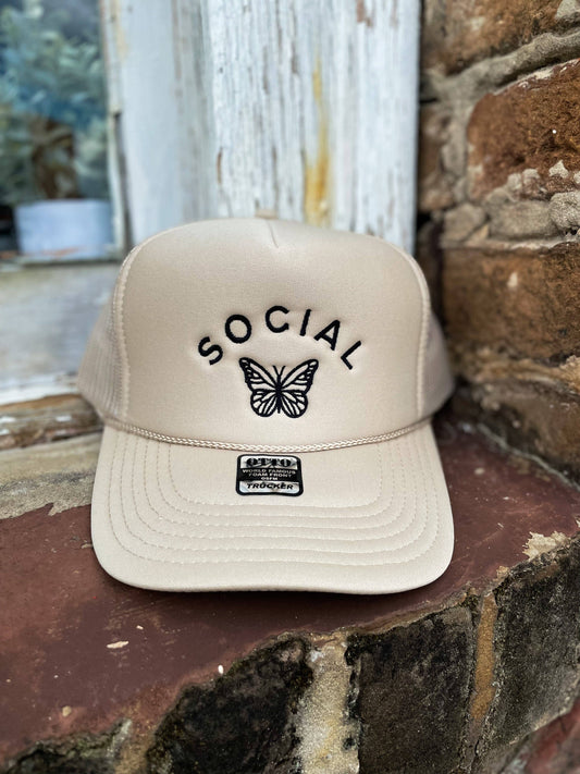 Social Butterfly Foam Trucker - Tan