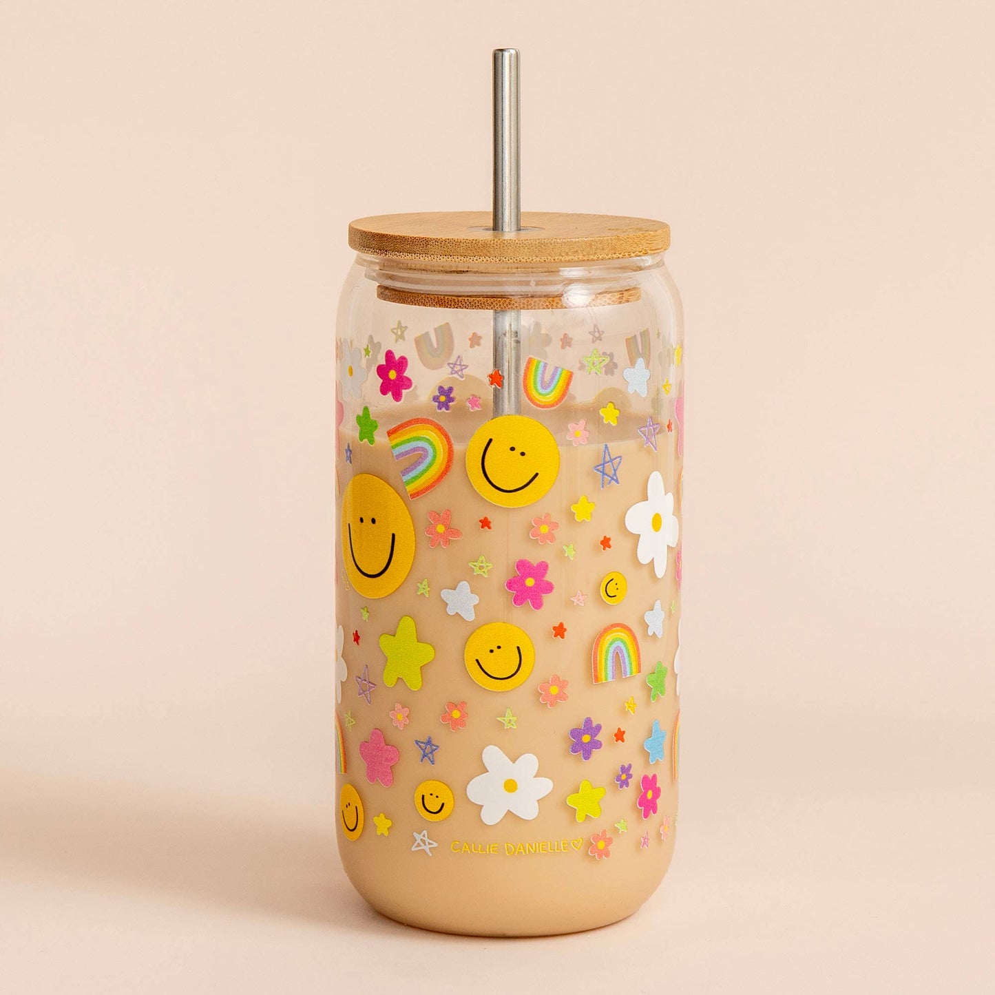 Rainbows & Smiley Faces Glass Can