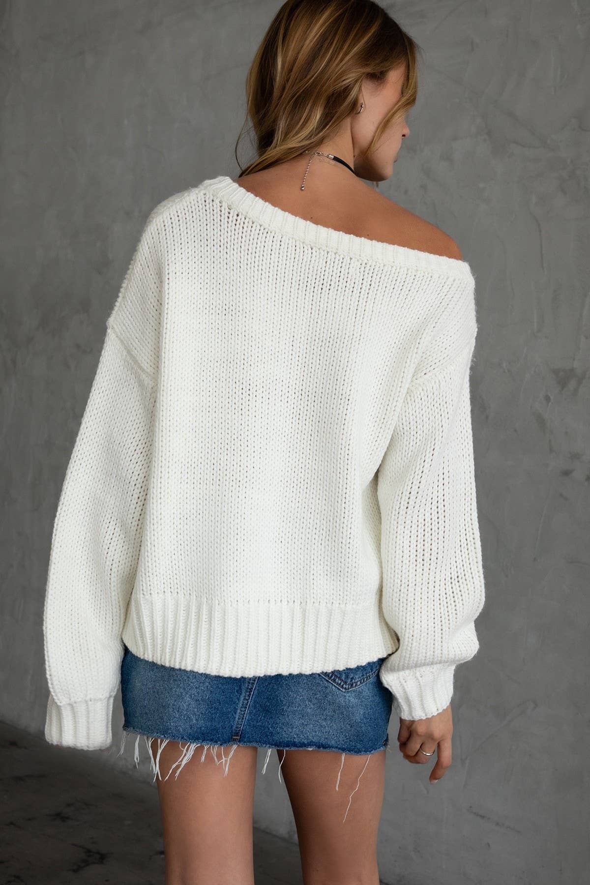 BRANDY Ribbed Knit Off The Shoulder Relaxed Sweater Cardigan