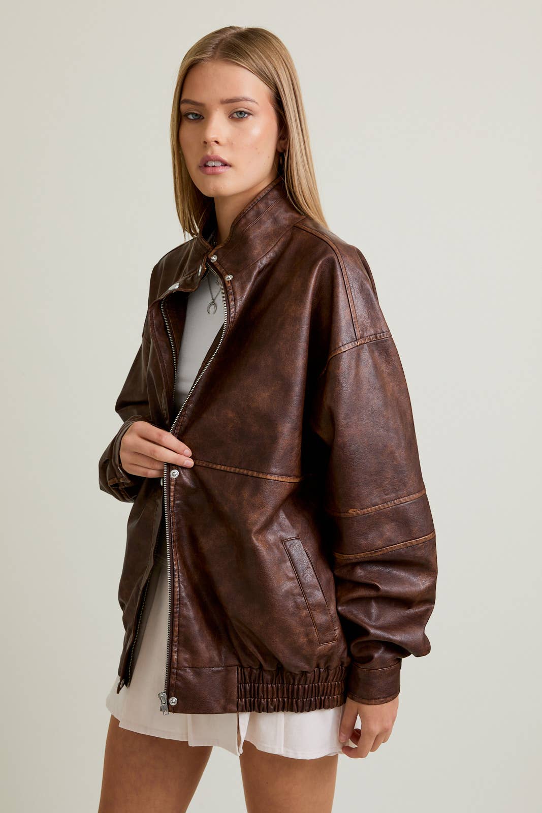 Le Lis | NYC GRL Faux Leather Bomber Jacket