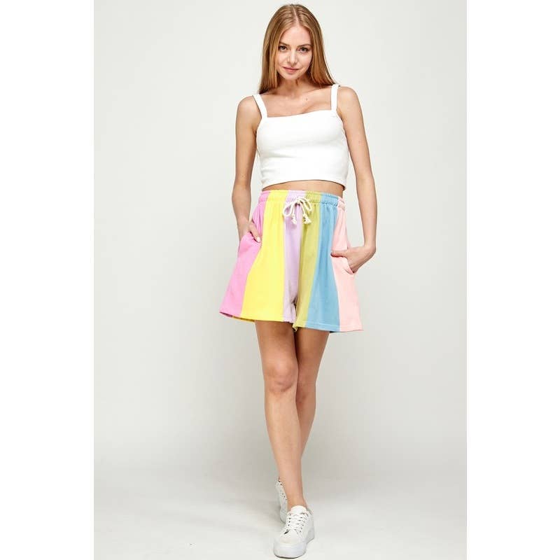 RAINBOW COLOR BLOCK STRIPE SHORTS