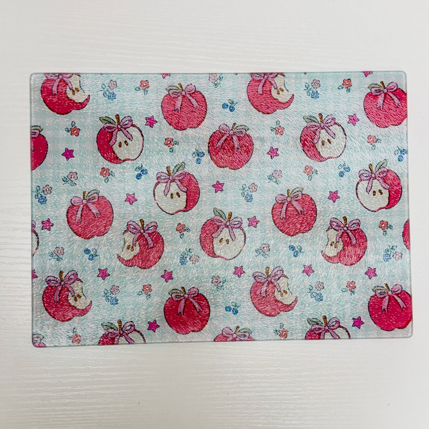 Glass Cutting Board, Gingham Apple Pattern