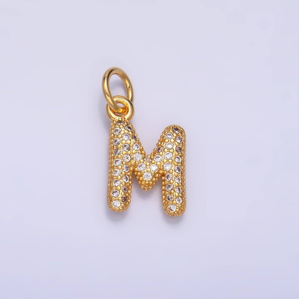 24K Gold Filled Micro Paved CZ Chubby Balloon Initial Letter Pendant | A015 - A027