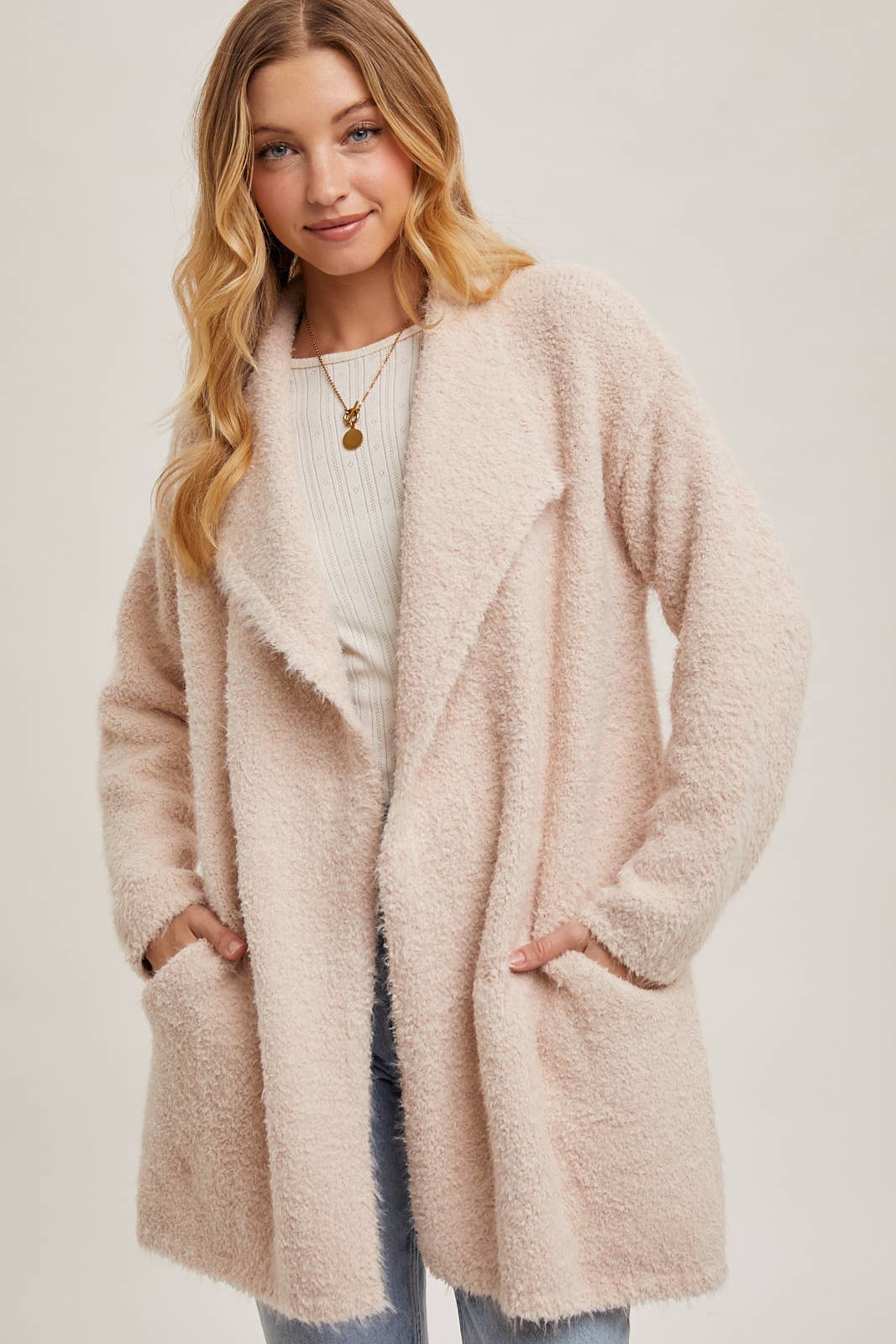 Bluivy | SOFT FUZZY DRAPE FRONT CARDIGAN