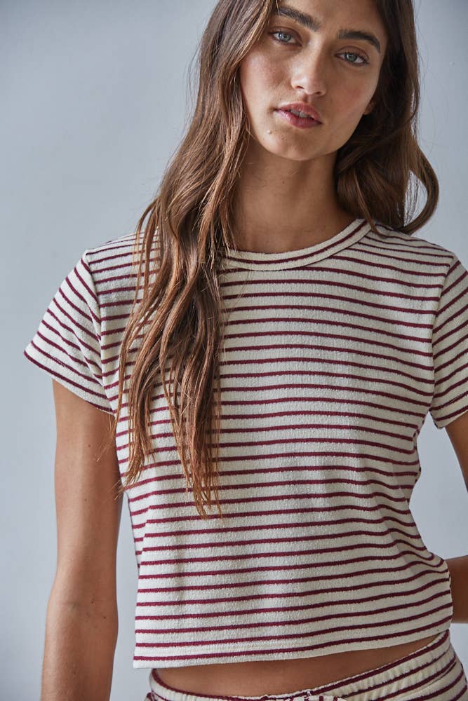 Knit Cotton Striped Short Sleeve Top