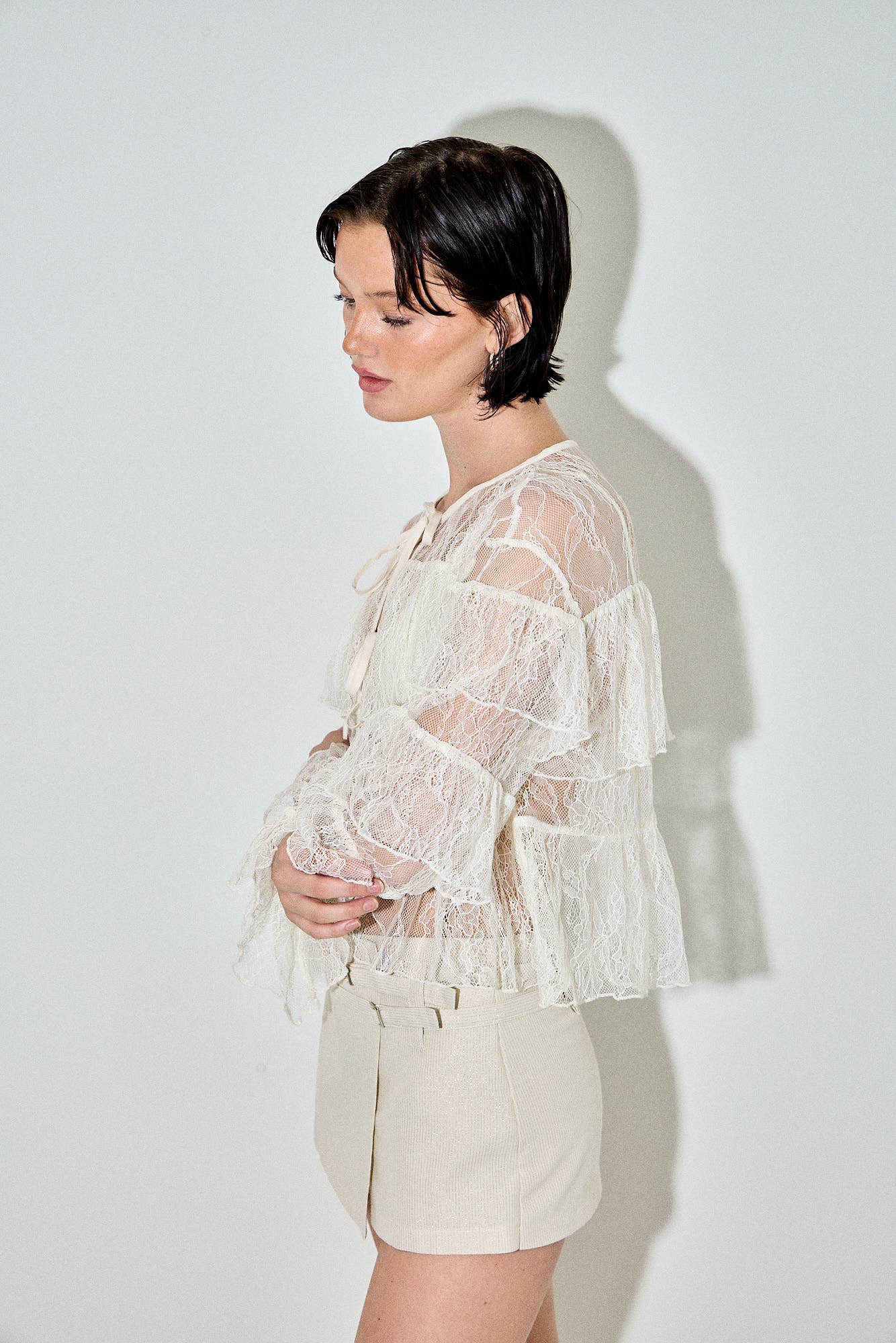 LACE MESH LONG SLEEVE TOP