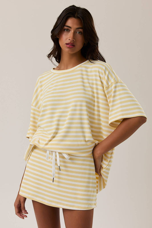 SHORT SLEEVE ROUND NECK OVERSIZED STRIPE T-SHIRT