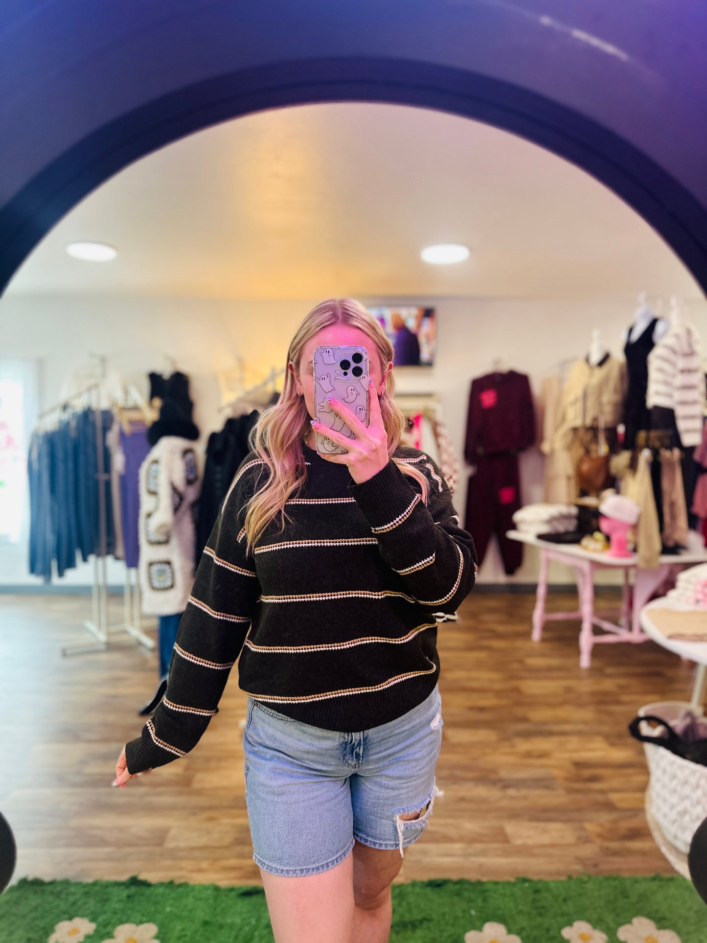 Skies Are Blue | Olive & Stripes Light Sweater