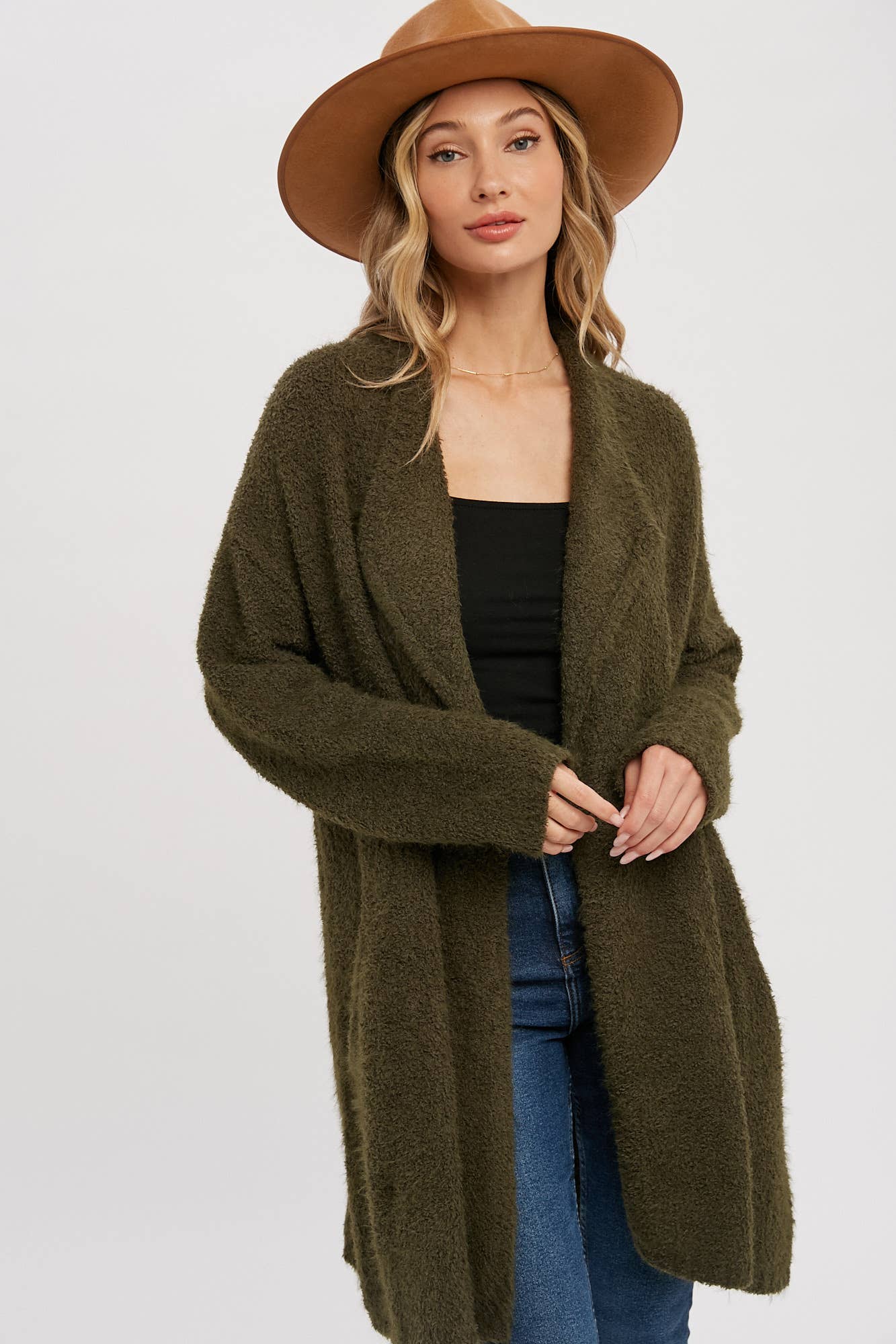 Bluivy | SOFT FUZZY DRAPE FRONT CARDIGAN