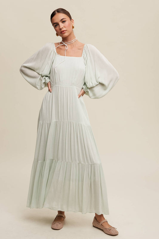 Romantic Square Neck Tiered Boho Maxi Dress